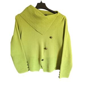 Fiore Bella Brilliant Green Sweater with Bronze-ish Buttons Size Large